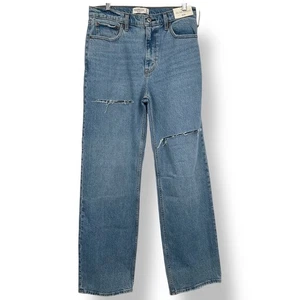 Jeans Abercrombie & Fitch anni 90 relaxed vita alta lavaggio leggero 8 lunghi nuovi con etichette - Foto 1 di 11
