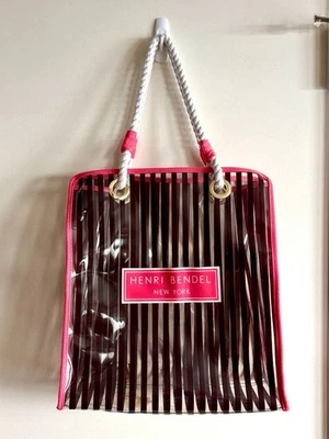 Bolsa tote Henri Bendel PVC listra marrom acabamento rosa – Muito boa! - Imagem 1 de 4