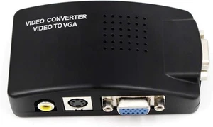 PC Laptop Composite Video TV RCA S-Video AV in to VGA LCD Black - Afbeelding 1 van 7