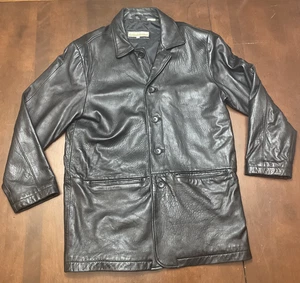 Perry Ellis Portfolio Lederjacke echtes Lammleder Herren M schwarz Knopfleiste - Bild 1 von 13