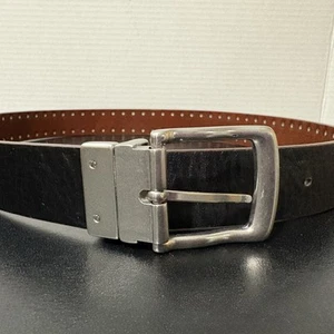 Lauren Ralph Lauren Black/Brown Reversible Leather Belt Faux Studs Sz 30 Western - Picture 1 of 8