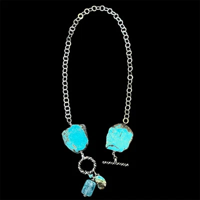 Gargantilla colgante vintage Sunwest plata esterlina turquesa palanca dijes 14,5"" Foto 1 de 4