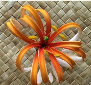 Hawaiian DOUBLE Petals SPIDER LILY Flower PinUp Girl Wedding Hair Pick ORANGE  - Picture 1 of 1