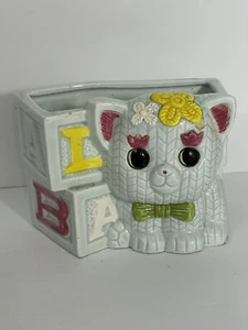 Vintage Blue Cat ABC Block Nursery/Baby  Planter Luv Imports Kitsch - Picture 1 of 7