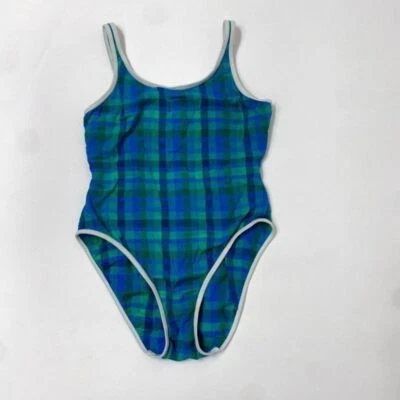 Traje de baño Gold Coast de una pieza de 1980 con cuadros azules y verdes talla 12 Foto 1 de 4