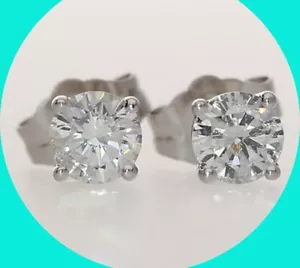 Diamant Ohrstecker 0,59CT Rund Brillant H Farbe 14K WG Nieten - Bild 1 von 6