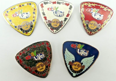 Set of 5 eBay Live 2008 Chicago Hard Rock Cafe Music Guitar Pick Pins Limited Ed - Image 1 of 4