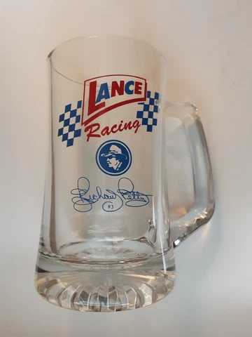 Vintage Richard Petty "Lance" Racing Glass Beer Mug Painted Autograph Cover