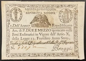 2,5 PAOLI ASSEGNATO ROMA BANCONOTA 1798 REPUBBLICA ROMANA TIMBRO OTTAGONALE - Picture 1 of 6