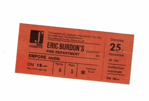 Eintrittskarte Eric Burdon's Fire Department Concert 1980 Hamburg Ticket - Picture 1 of 2