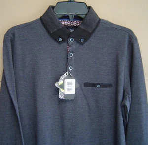 NUEVO CON ETIQUETAS $125 LUCHIANO VISCONTI NEGRO Para Hombres M MANGA LARGA POLO Antracita P3709 - Imagen 1 de 5