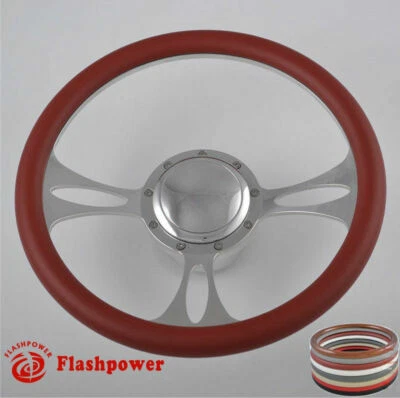 14'' Billet Steering Wheels Burgundy Half Wrap Custom  Mercury Cougar Capri GMC - Image 1 of 4