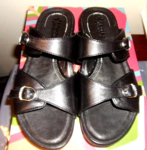 Womens Eu 40, US 9-9.5 Rocky 4eurSole Black Leather Golden Day Sandals NEW n Box - Picture 1 of 5