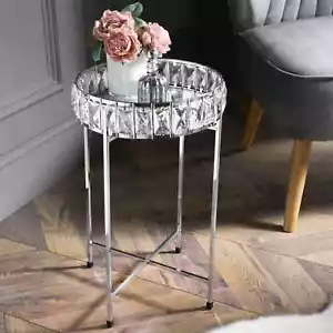 Silver Crystal Mirrored Tray Table Removable Top Living Room Bedroom Decor - Picture 1 of 2