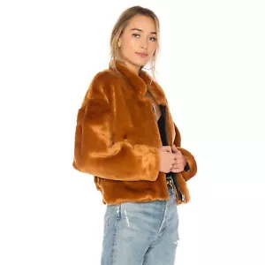 Revolve Free People Faux Fur Furry Bomber Jacket Women's M Color Terracotta - Picture 1 of 10