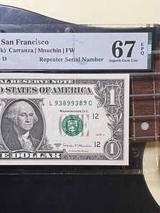 2017 $ 1 Federal Reserve Note PMG 67EPQ ausgefallener Repeater trinary 93899389 - Bild 1 von 4