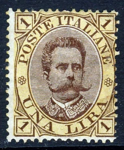 ITALIEN König Umberto I 1889 One Lire Brown & Buff Wmk Crown P.14 SG 42a postfrisch - Bild 1 von 2