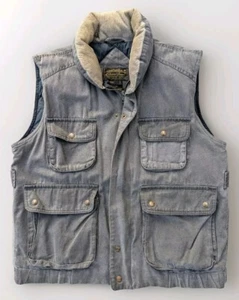 Chaleco utilitario acolchado de lona envejecida Eddie Bauer plumón de ganso de colección años 90 para hombre L gris - Imagen 1 de 17