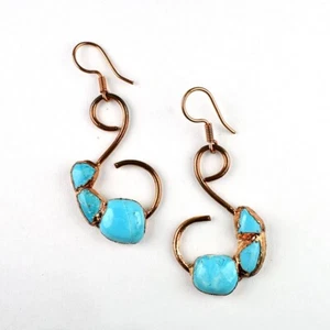 Natural Turquoise Gemstone Trendy Fashionable Statement Dangle Earrings Jewelry - Picture 1 of 14