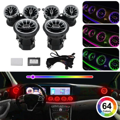 6x 64-Colors Front Dash Air Vent Ambient Light For Mercedes E-Class W213 2016-23 - Image 1 of 4
