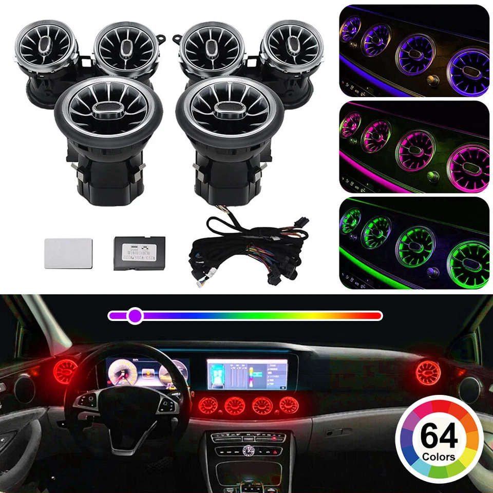 6x 64-Colors Front Dash Air Vent Ambient Light For Mercedes E-Class W213 2016-23 - Image 1 of 4