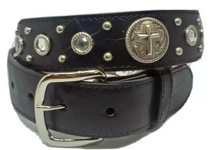 3D Black With Rhinestone Studs And Cross Conchos Belt Style- 1460 26 - Picture 1 of 4