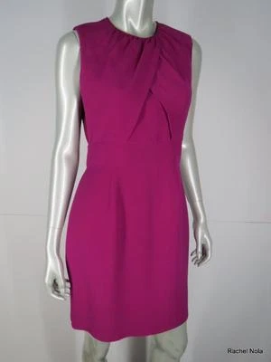 Burberry Silk Dress Size 8 M Deep Pink Sleeveless Criss Cross Ruched Sheath Mini - Image 1 of 4