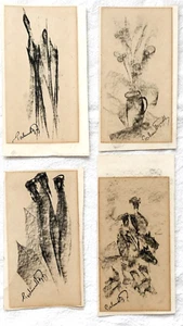 Zoltan Perlmutter Hungarian Israeli artist 4 Small Charcoal abstract drawings - Picture 1 of 8
