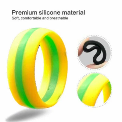 Anillo Alianza Boda 8mm Amarillo con Rayas Verdes Silicona Goma Gimnasio Fitness Deportes Foto 1 de 2