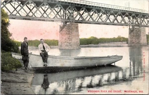 c1907 Merrimack (Merrimac), WI, mal escrito, Wisconsin River Bridge, Loganville - Imagen 1 de 3