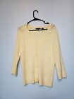 Jeanne Pierre Sweater Womens Sz L  Cardigan Button Front 3/4 Sleeve  Yellow