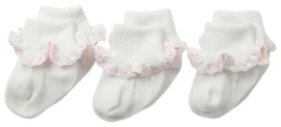 Baby-Girls Newborn Cluny and Satin Lace Socks 3 Pair Pack White/Pink Infant - Image 1 of 2