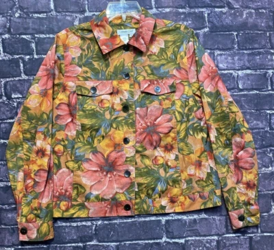 Chaqueta Coldwater Creek Mujer Mediana Verde Amarillo Rosa Floral Elegante Cottagecore Foto 1 de 4
