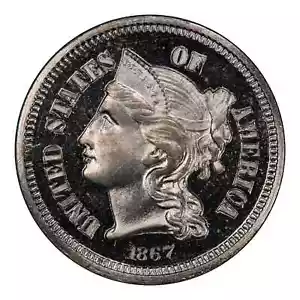 1867 Three Cent Nickel PCGS PR64 DCAM CAC - Picture 1 of 4