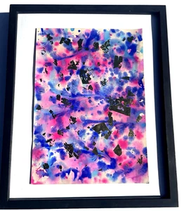 Yves Klein Painting Abstract France Arte Blu Blue Pink Gold Original Signed B56 - Picture 1 of 10