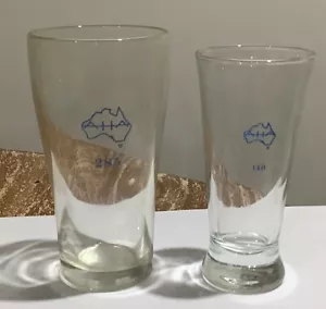 AUSTRALIAN HOTEL ASSOCIATION AHA 285 & 140 TWO GLASSES BOTH HAVE BLUE AHA LOGO - Picture 1 of 6