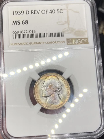 1939-D Rev. 40’ MS68 TONED NGC Jefferson Nickel 5c TOP POP 1/0 KEY-DATE Registry Cover