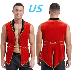 Mens Circus Ringmaster Sleeveless Jacket Velvet Tailcoat Lion Tamer Costume - Picture 1 of 16
