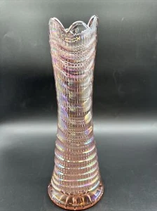 Imperial Iridescent Pink Ripple Swung Vase LIG Mark Flea bite On Base HTF - Picture 1 of 7