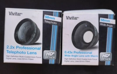 Vivitar 58mm 0.43X & 2.2X wide angle macro,telephoto lenses Canon Rebel EOS 2 pc - Image 1 of 4