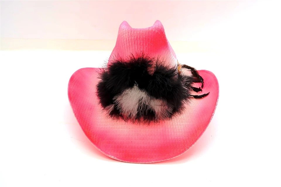РОЗОВЫЙ WESTERN EXPRESS женщины ковбой шляпа с перьями размер 7 1/8  - Изображение 1 из 4