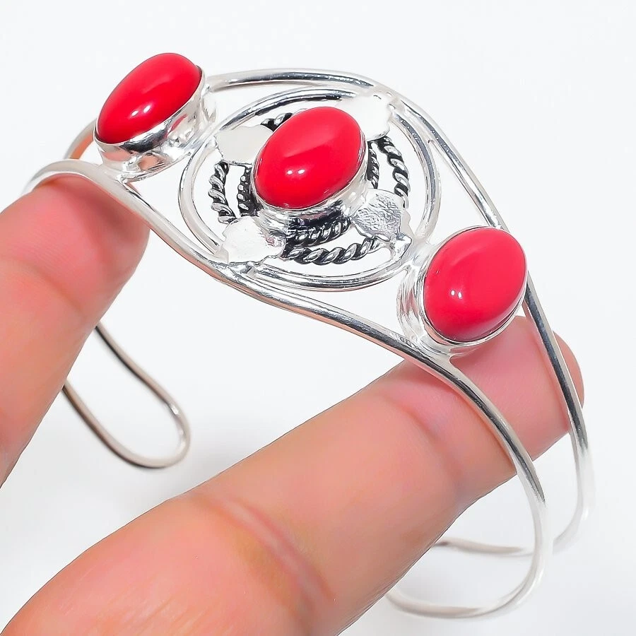 Red Coral Gemstone Handmade 925 Sterling silver Adjustable Cuff Bracelet - Image 1 of 1