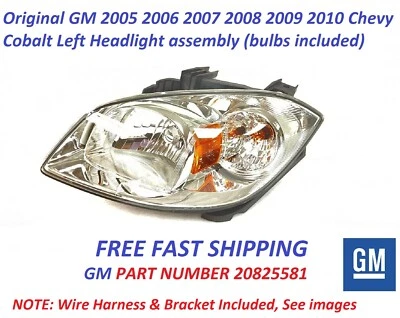 Headlight For 2005-2010 Chevrolet Cobalt Left with Bracket, Wire 20825581 GM - Image 1 of 4