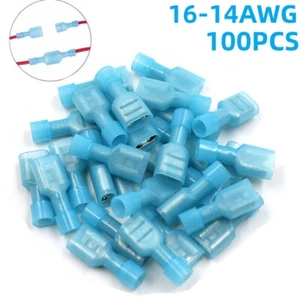 100PCS Female Male Insulated Spade Butt Terminal Crimp Wire Connectors 16-14AWG - Picture 1 of 14