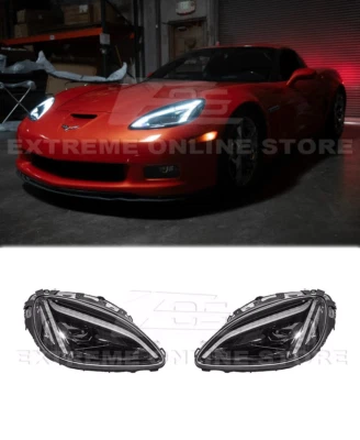 LED Projector Headlights For 05-13 Corvette C6 Sequential Signal Turn C8 Style - Image 1 of 4