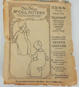 1921 McCall Pattern 3726 Infant's Coat - Antique Original and Uncut - Picture 1 of 5