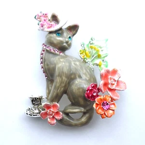 Kirks Folly Tea Time Kitty Pin Pendant - Picture 1 of 5