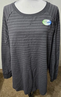 2X Hanes womens top sweatshirt gray striped long sleeve cotton polyester NEW - Image 1 of 3