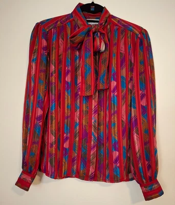 Camicetta vintage Adolph Schuman per Lilli Ann in chiffon media trasparente anni 80 da 9 a 5 - Immagine 1 di 4