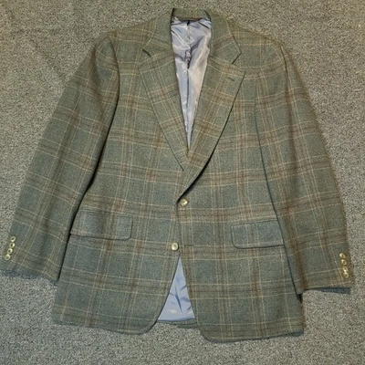 Casaco esportivo Paul Stuart 40L 42L tweed 2 botões lã oliva xadrez sem etiqueta de tamanho  - Imagem 1 de 4